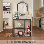 WOHOMO Console Table, 12 Inch Narrow Entryway Table with 3-Tier Storage Shelves 31.5 Inch Industrial Sofa Table Small Hallway Table for Living Room Grey