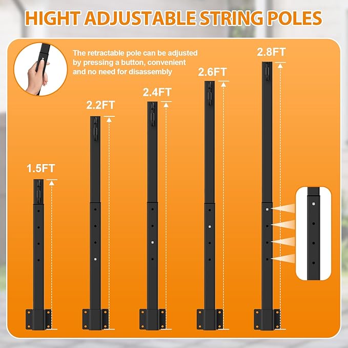 6 Pack 2.8Ft Suspension Outdoor String Light Poles for Outside String Lights Hanging,with Clip and Holder,Light Post Mounting Stand for Patio Fence Wall Garden Backyard Deck