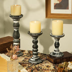 Wood Pillar Candle Holder: 3Pcs Rustic Candle Holders for Pillar Candles Wood Candle Holders Distressed Wooden Farmhouse Large Candle Holder for Fireplace Table (Black, 6", 8", 12")