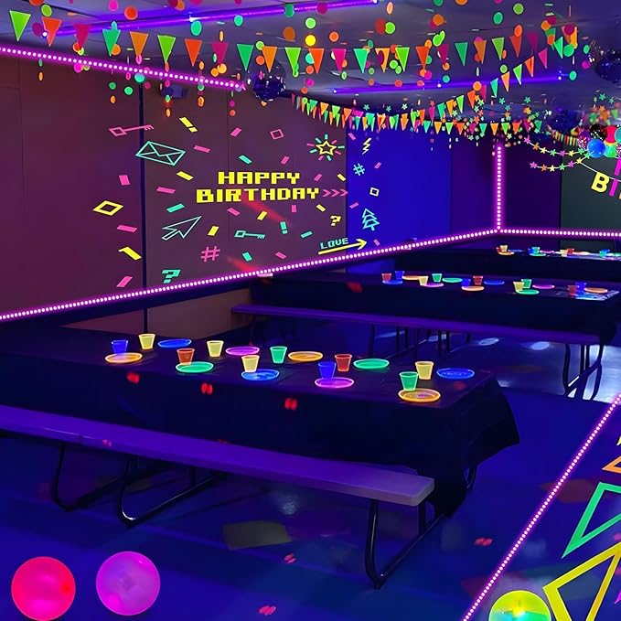 80ft Black Lights Strip with Remote, 1440 LEDs, 12V Flexible Blackights for Glow Party, Adjust Brightness, Delay Off, 3 Light Modes, Indoor Fluorescent Party, Stage Lighting