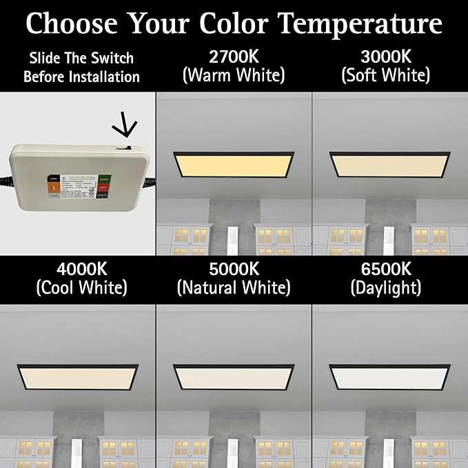 Ultralux Framed 1x4 ft LED Light Panel - CCT Switchable Surface Mount Light with Integrated Frame for Kitchen, Home & Office - TRIAC Dimmable, 5 CCT Adjustable Color Temperature (Matte Black, 2 Pack)