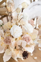 Ling's moment Christmas Decor, 41" Tall Fall Free Standing Artificial Flowers Arrangements 2pcs Wedding Arch Altar Stage Decorations White Beige for Ceremony Reception Rose Fake Floral Party