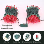 ODEETRONIC Red Christmas String Lights, 21.63ft 100 Count Incandescent Mini Lights String Connectable, UL Certified Indoor/Outdoor Green Wire Decorative Light for Xmas Tree, Patio, Party, Home Decor