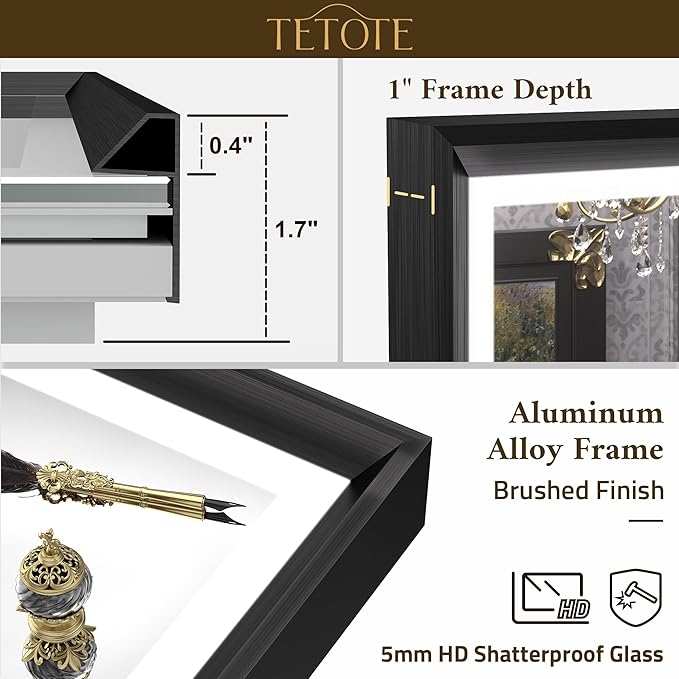 TETOTE Black LED Bathroom Mirror with Lights 48x30 Front & Back Light Vanity Framed Mirror Baroque Gothic Anti Fog Dimmable White/Warm/Natural,CRI90+,Waterproof,Wall Mounted(Horizontal/Vertical)