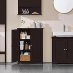 Yaheetech Bathroom Floor Cabinet, Modern Storage Freestanding Organizer Cabinet with Adjustable Shelves & Double Doors, 3-Tier Home Living Room Furniture, Espresso