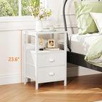 Furologee Nightstands Set of 2, End Table with 2 Fabric Drawers, Night Stand with 2 Hooks, Open Wood Shelf Bedside Table for Bedroom/Living Room/White
