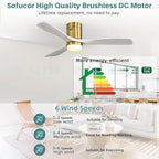 Sofucor Ceiling Fan with Lights-52 Inch Flush Mount Ceiling Fan with Light and Remote Control, Low Profile Wood Blades Modern Outdoor Ceiling Fans for Bedroom/Farmhouse/Patio/Indoor, Quiet DC Motor