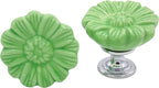 6PCS Vintage Floral Daisy Ceramic Dresser Drawer Knobs Elegant Cabinet Cupboard Door Hardware Pull Handles w/Screws Green