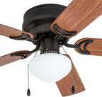 Prominence Home Alvina Traditional 42 Inch Ceiling Fan with Light, LED Flush Mount Ceiling Fan, Indoor Fan with 5 Blades, Light Cherry and Maple Brown Blade Finish Options, Bronze (50860-01)