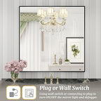 32x32 Inch LED Bathroom Mirror, Black Metal Framed Lighted Mirror for Bathroom, Wall Mouted LED Vanity Mirror with Lights, 3 Colors and Stepless Dimmable, Anti-Fog, Memory