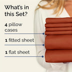 Full 6 Piece Sheet Set - Comfy Breathable & Cooling - Ultra-Soft Hotel Luxury Bedding Set with 8-16 Inch Deep Pockets - 1 Flat & 1 Fitted Sheet & 4 Pillowcases - Wrinkle Free & Easy Care - Terracotta