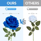 Serwalin 20pcs Artificial Roses, 4'' Big Flower Head, Blue Velvet Roses, Silk Fake Roses Long Stem Bouquet for and Wedding Arrangements Table Centerpiece