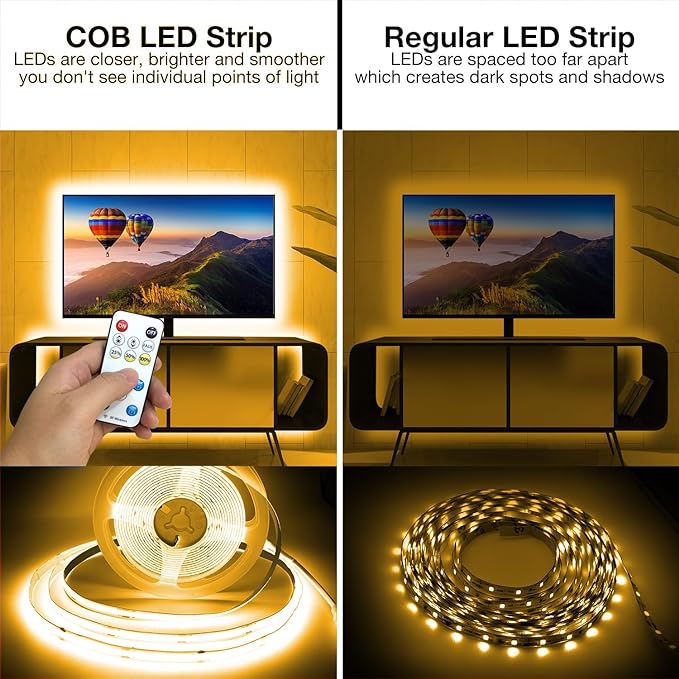 DAYBETTER COB Led Strip Lights with Remote and App Control, 32.8ft 3000K Dimmable Ultra Bright Warm White Led COB Light Strip, 3200 LEDs Led Lights for Bedroom, Cabinet, Living Room Decor