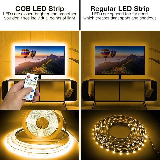 DAYBETTER COB Led Strip Light, Led Light Strips with Remote and App, 16.4 ft 3000K Dimmable Warm White Led COB Light Strip, Indoor COB Led Lights for Bedroom, TV, Mirror, Ceiling, Cabinet, Closet