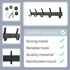 Matte Black Coat Rack Wall Mount – 15 Inch Stainless Steel Hook Rail with 5 Double Coat Hooks – Wall Mounted Entryway Organizer for Coats, Hats, Bags, Towels, Robes, Closet or Bathroom