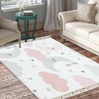 Rug Cute Sky Smiling Sleeping Moon Hearts Stars Clouds Scandinavian Chic Area Rug Washable Hallway Runner Rug Minimalist Home Decor for Living Room Bedroom Nursery Playroom Classroom