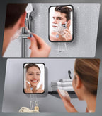 Gospire Heated Shower Mirror Fogless for Shaving with Light, 5000mAh Rechargeable Battery, Detachable Suction Cup and Razor Holder for Wall, NO-Drilling, Removable, Waterproof for Bathroom - Black