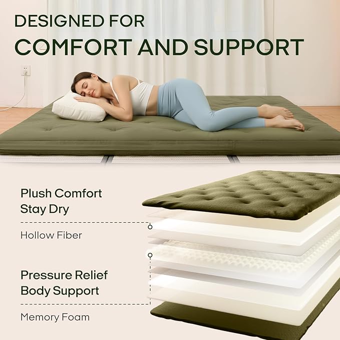 ZonLi Japanese Floor Futon Mattress Queen Size 80"x 60", 100% Cotton Cover 2.5'' Thicken Tatami Mattress, Foldable Sleeping Pad, Portable Dormitory Tatami Mat, Roll Up Floor Lounger Bed for Adult