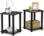 Furinno SIMPLISTIC Side Table Set of 2, 2-Tier End Table, Nightstand, Night Stand, Bedside Table, Easy Assembly, for Living Room, Bedroom, Dark Walnut