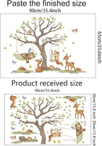 Jungle Animal Wall Stickers Big Tree Fox Sika Deer Safari Wall Decals Kid Room Nursery Baby Bedroom Décor