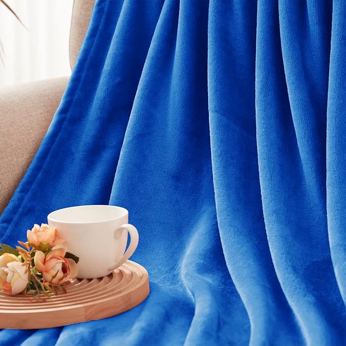 Exclusivo Mezcla Fleece Throw Blanket for Couch, Sofa, 300GSM Super Soft and Warm Blankets, Cobalt Blue Throw All Season Use, Cozy, Plush, Lightweight, 50x60 Inches