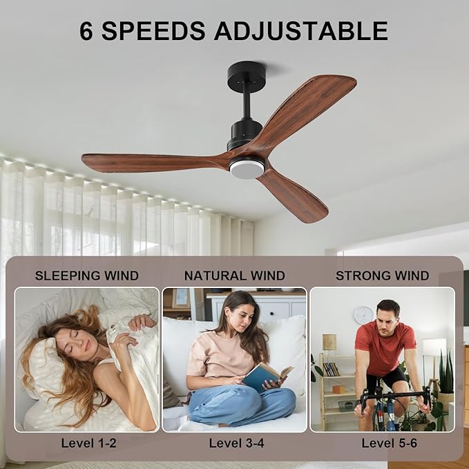 Obabala 60in Ceiling Fan with Light and Remote Outdoor Ceiling Fans Modern 3 Wood Blade Ceiling Fans Timer Reversible Silent DC Motor for Patios Farmhouse Bedroom