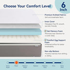 Amazon Basics Memory Foam Mattress, Soft Plush Feel, Queen, White/Grey, 80 x 60 x 6 inches (LxWxH)