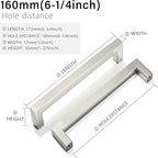 Cabinet Pulls Brushed Nickel Cabinet Handles Square Drawer Pulls, 5 Pack 6-1/4 Inch Stainless Steel Kitchen Door Cupboard Cabinet Handles, Cabinet Hardware Drawer Handles, 160mm Hole Centers
