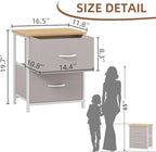 Somdot Nightstand Set of 2, Small Dresser for Bedroom with 2 Drawers, Bedside Table Night Stand End Table with Fabric Bins for Bedroom Kids Closet Dorm Guest Room, Ash Grey