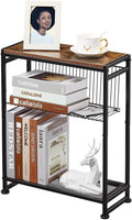 Small Side Table for Small Spaces - Slim End Table with Magazine Holder - 2 in 1 Design Narrow End Table Living Room - Skinny Bedside Table Nightstand Bedroom Thin Side Table, Rustic Brown