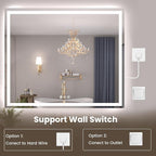 48"X40" LED Bathroom Mirror with Front Lights and Backlit, Anti-Fog, Dimmable, Shatter-Proof Tempered Glass, Lighted Bathroom Vanity Mirror for Wall with 3 Colors, Memory Function
