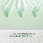 Best Price Mattress 4 Inch Egg Crate Memory Foam Mattress Topper with Calming Green Tea Infusion, CertiPUR-US Certified, Twin XL