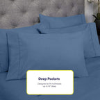 Sweet Home Collection 6 Piece 1500 Supreme Collection Brushed Microfiber Deep Pocket Sheet Set-2 Extra Pillow Cases, Great Value, Rv Short Queen, Denim