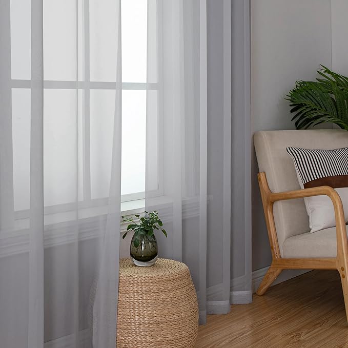 Chyhomenyc Light Grey Sheer Curtains 78 Inches Long 2 Panels Set for Living Room, Light Filtering Voile Lightweight Bedroom Curtains, Rod Pocket Solid Window Treatment Drapes, Each 42W x 78L