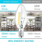 Cotanic Dimmable LED Candelabra Bulb with E12 Small Base, C35 Ceiling Fan Light Bulbs, 5000K, 4W, 60W Equivalent, 600LM, 12 Pack, Vintage Candle Lightbulb for Chandelier, Sconce, Porch Lights