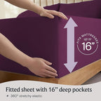 LuxClub 4 PC Queen Sheet Set, Deep Pockets Wrinkle Free Cooling Bed Sheets Hotel Bedding for Women, Men, Kids & Teens, Includes 1 Fitted Sheet, 1 Flat Sheet and 2 Pillowcases - Silky Soft Eggplant