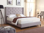 HomeLife Premiere Classics Cloth Light Grey Silver Linen 51" Tall Headboard Platform Bed with Slats Queen- Complete Bed 5 Year Warranty Included-007
