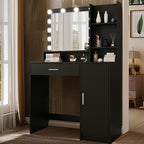 Vanity Desk with Mirror & Light, Large Drawer & Three Level Storage Dresser, 3 Lighting Modes Adjustable Brightness, Bedroom Dressing Table (Black)