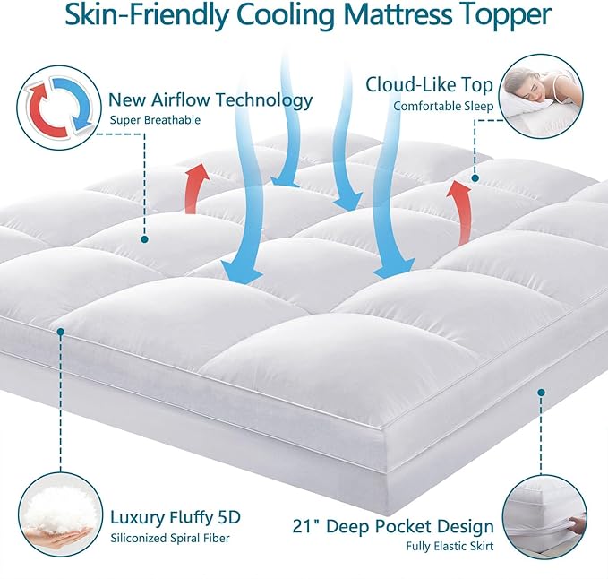 CHOKIT Queen Mattress Topper, Extra Thick Pillow Top Mattress Pad for Back Pain Relief, Cooling Bed Topper Mattress Cover with 8-21 Inch Deep Pocket
