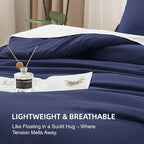 Litanika Navy Blue Comforter Set Full Size, 3 Pieces Boys Men Lightweight Solid Bedding Comforter Set, All Season Fluffy Down Alternative Bed Set (79x90In Comforter & 2 Pillowcases)
