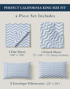LANE LINEN 100% Organic Cotton Printed California King Sheets Set, 4-Piece All Seaons Soft & Comfy Mercerized Fully Elasticized Naturally Temperature Regulating Printed Cotton Cal King Sheets -Chevron