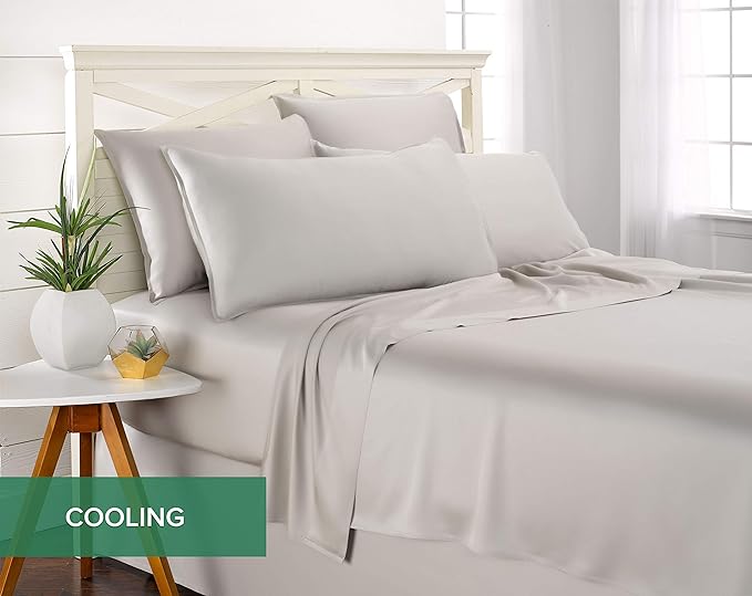 King Sheets by Pure Bamboo, Genuine 100% Organic Viscose Derived from Bamboo Bed Sheet Set, Luxuriously Soft & Cooling, Double Stitching, Lifetime Quality Promise (King, Silver Pearl)