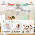 Ceiling Fans with Lights, 52" Flush Mount Ceiling Fan with Light and Remote/APP Control, Low Profile, Modern Ceiling Fan Reversible, Dimmable, Noiseless, Ceiling Fan for Bedroom，Brushed Nickel