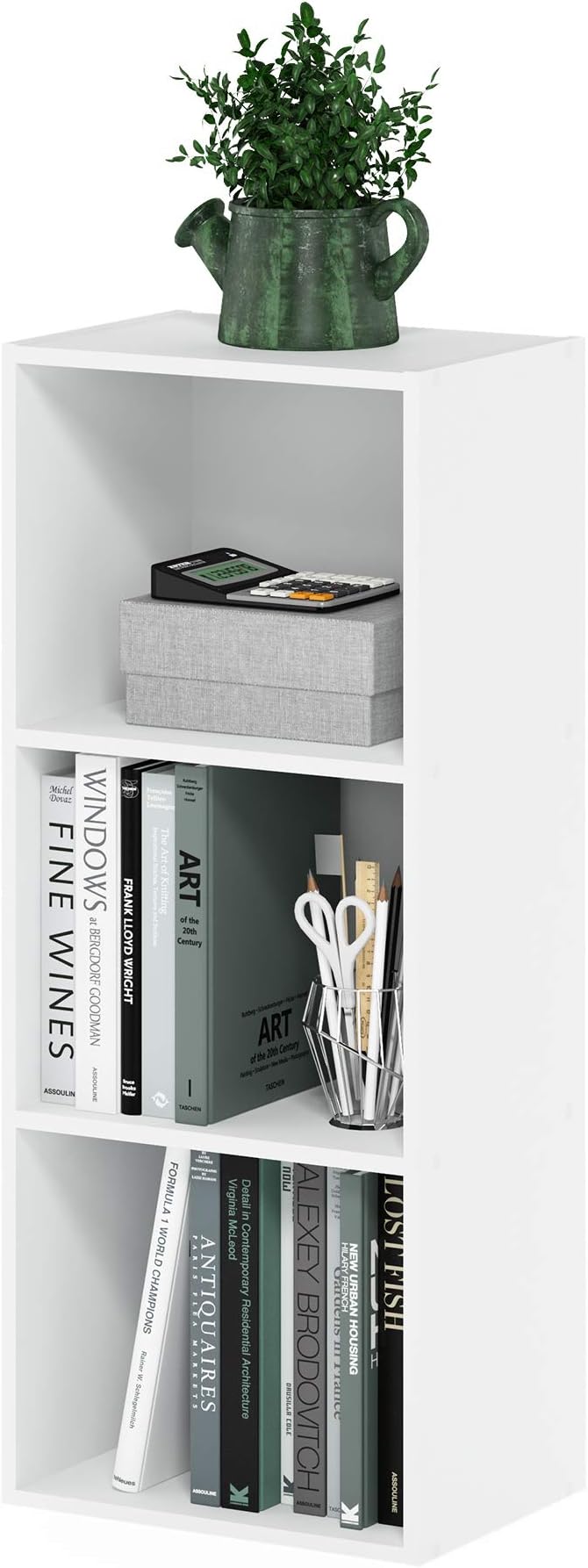 Furinno LUDER Book Shelf, 3-Cube Bookshelf, Bookcase, 9.3" x 12" x 31.5", for Living Room, Bedroom, Home Office, White