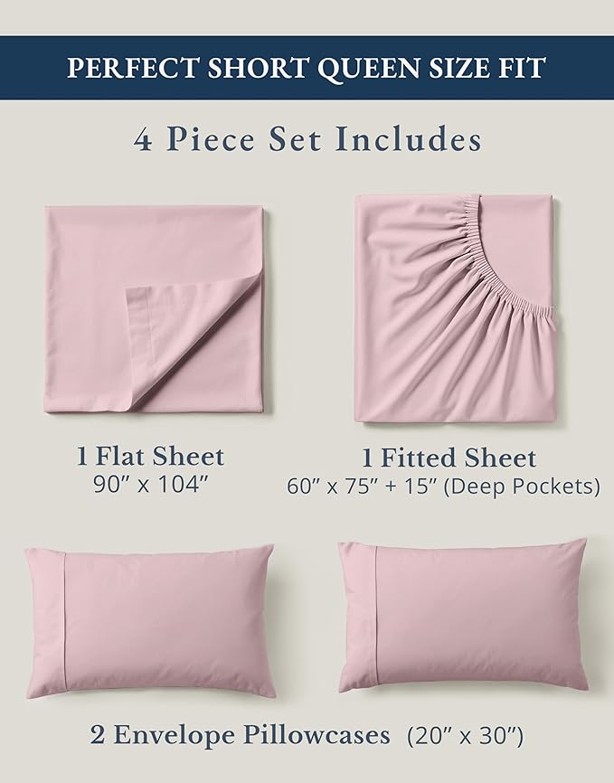 LANE LINEN RV Queen Sheets Set - 100% Organic Cotton Camper Sheet Sets 15" Deep Pocket Fitted (Short Sepia Rose)