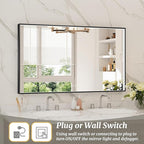 48x28 Inch LED Bathroom Mirror, Black Metal Framed Lighted Mirror for Bathroom, Wall Mouted LED Vanity Mirror with Lights, 3 Colors and Stepless Dimmable, Anti-Fog, Memory