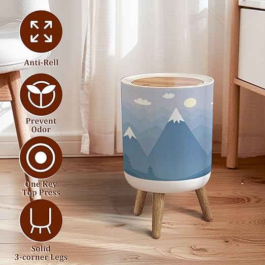 Small Trash Can with Lid Mountains Landscape Scandinavian Style Hand Drawn Seamless Garbage Bin Pet Proof Waste Basket for Kitchen Bathroom Office Bedroom Decorative 1.8 Gallon