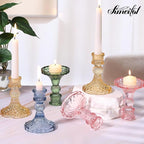 Glass Candle Holder Set of 12, Blue Taper Candle Holders Bulk, Vintage Candlestick Holders, Candle Stick Holder for Table Centerpieces, Wedding, Festival & Home Decor
