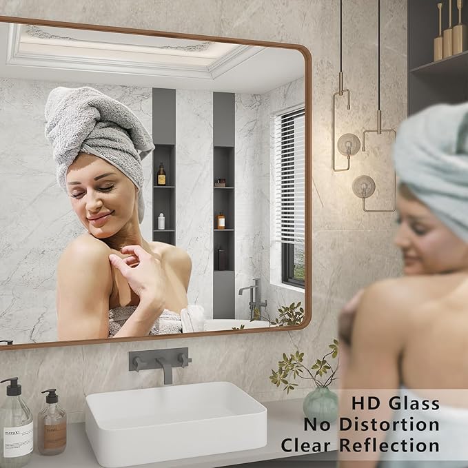 60x30 Inch Gold Bathroom Mirror for Wall, Brushed Metal Gold Framed Mirror, Large Rectangle Brass Vanity Mirror for Bathroom, Shatterproof, Anti-Rust (Horizontal/Vertical)