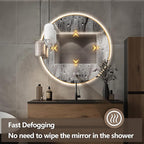 Niccy Round Led Mirror for Bathroom, 32" Backlit Mirror for Wall Circle Lighted Mirror with Gold Frame Anti-Fog, 3 Colors, HD Glass and IP65 Waterproof